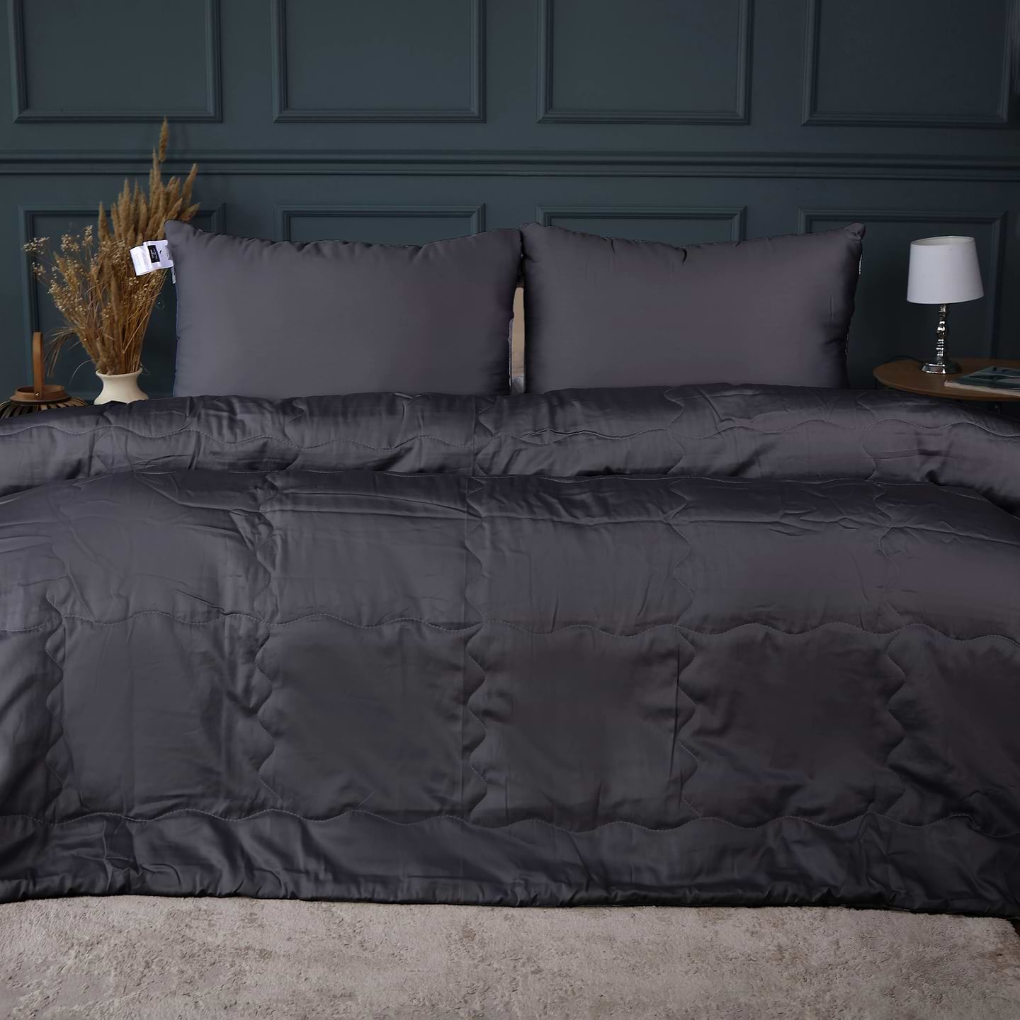 Ковдра дитяча літо MirSon №3005 110х140 Line Satin Premium 0240 Iron grey Creamy Silk + 2 наволочки 50х70 (2200010983852)